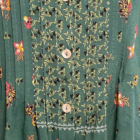 Fig and Flower Peasant Top Womens Large Green Cottage Floral Border Boho Blouse - Picture 4 of 10